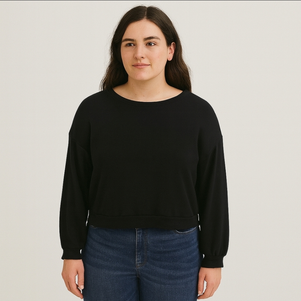 Jessica Simpson Black Ribbed Cropped Sweatshirt Sz Lg